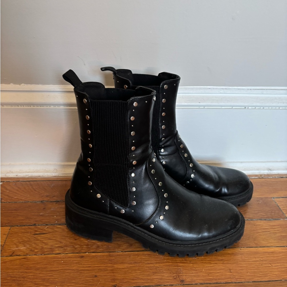 Zara Black Studded Chelsea Combat Boots